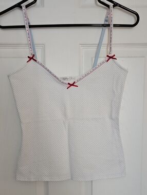 Oysho White Polka Dot Camisole with Red Bow Trim